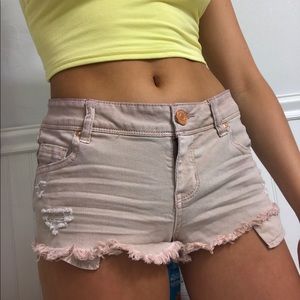 Baby pink denim shorts
